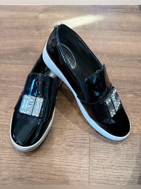 Michael Kors Black Patent Leather Slip-On Sneakers with Crystal Embellishment